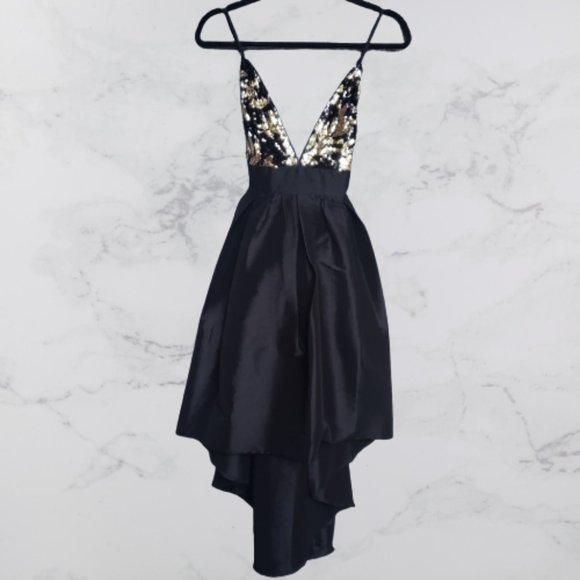 Black Cocktail Dress w Gold Sequin - Picture 1 of 4